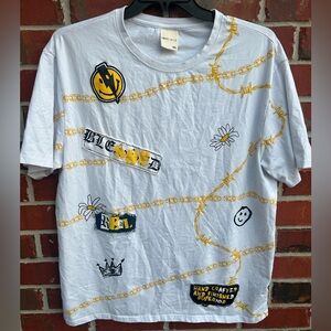 Smoke Rise 2XL Short Sleeve Crew Neck Graphic Printed w/ Patches Barbed Wire Z7